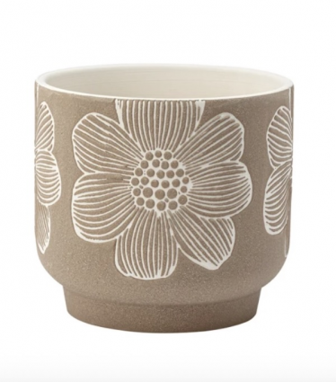 Brown Planter with White Flower 5.25"