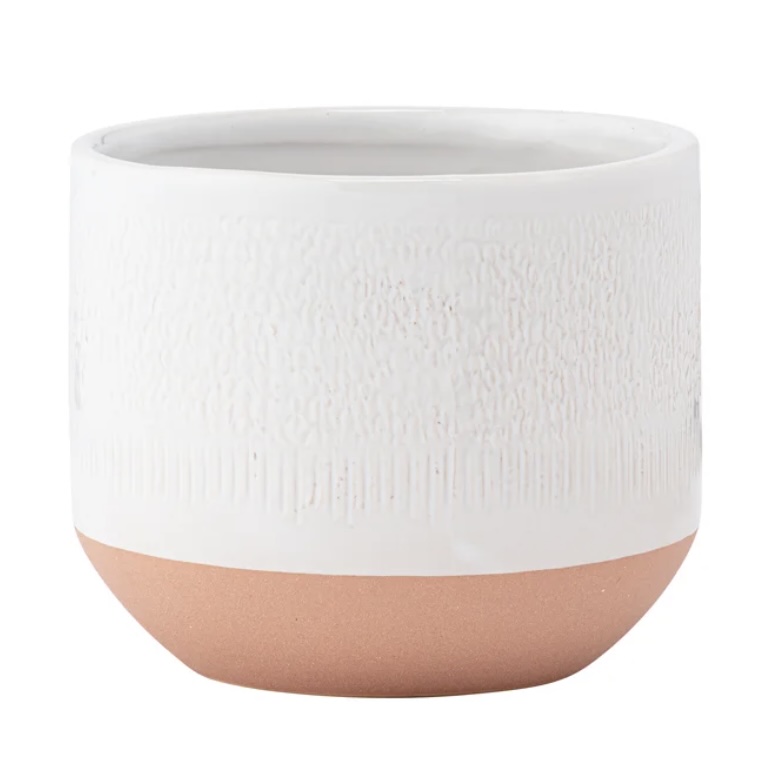 White/Brown Textured Planter 4.75"H 