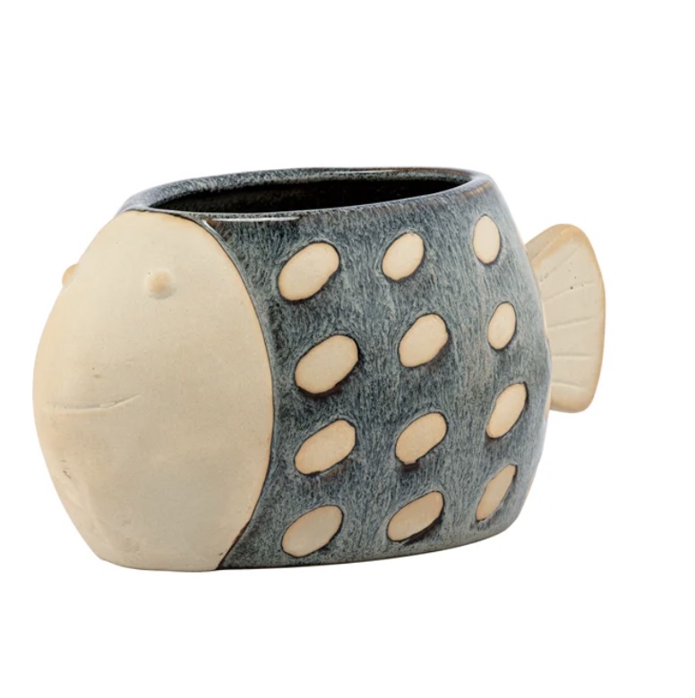 Brown/Cream Fish Planter  4"H X 9"L