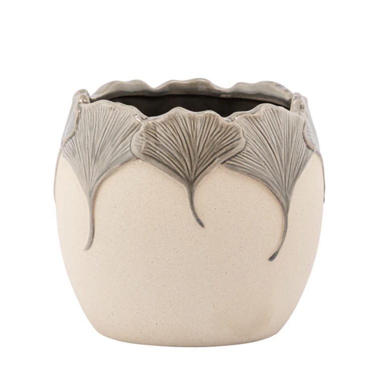 Gray Ginkgo Leaves Planter 4.5"H 