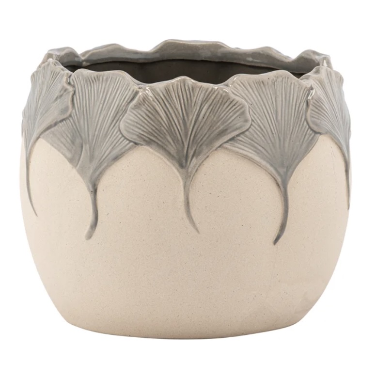 Gray Ginkgo Leaves Planter 5.5"H 