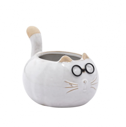 Small Fat Cat with Glasses Planter 4.5"L 