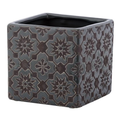 Square Brown Brocade Planter  4.25"H 