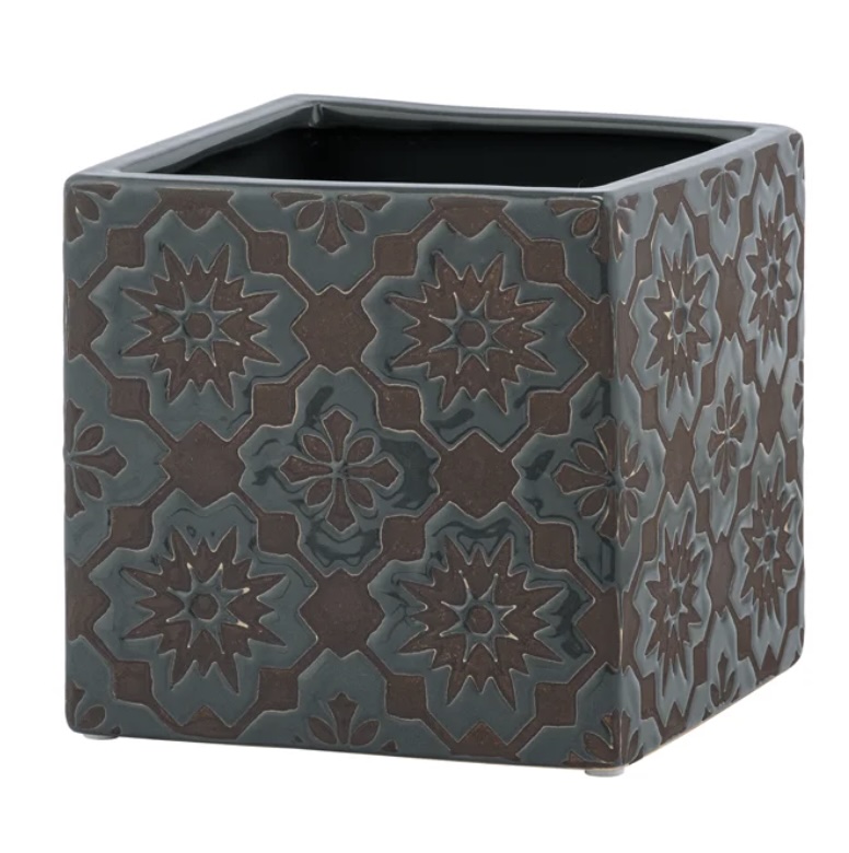 Large Brown Square Brocade Planter 5.5"H