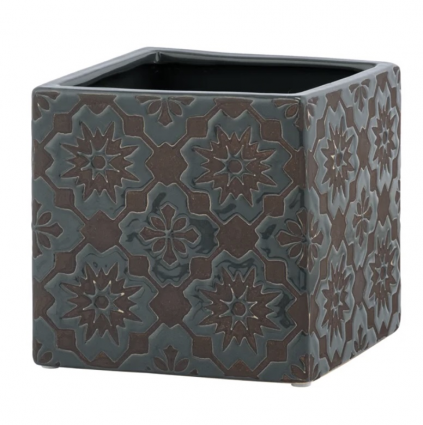 Large Brown Square Brocade Planter 5.5"H