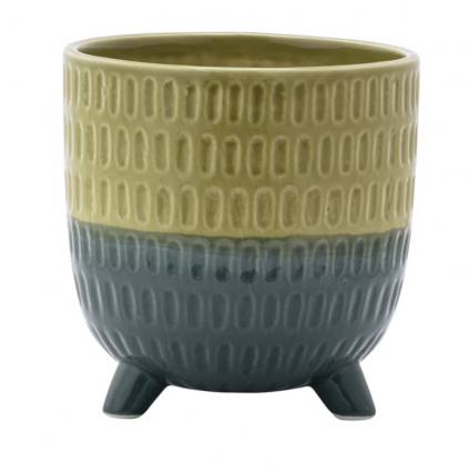 Large Green/Blue Stitch Footed Planter