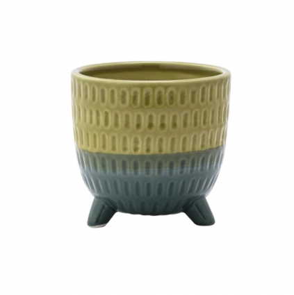 Small Green/Blue Stitch Footed Planter