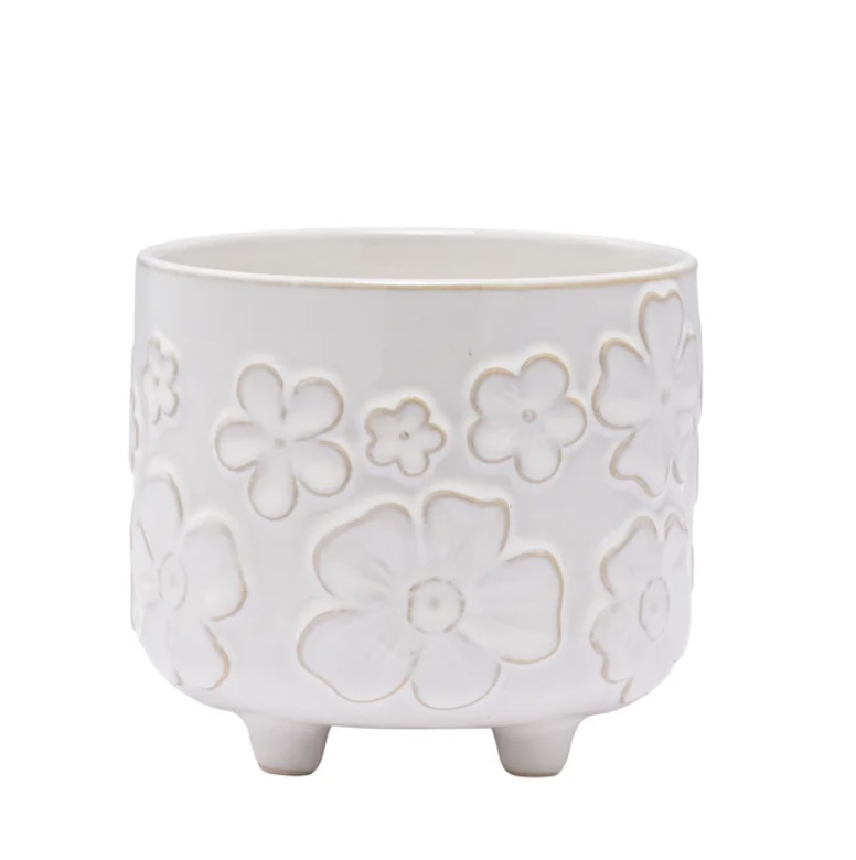 Large White Floral Planter 4.5" X 4"H