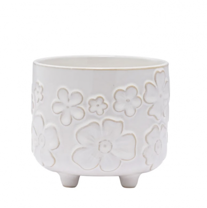 Large White Floral Planter 4.5" X 4"H