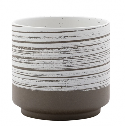 Brown/White Stripe Planter 6.25" H 6.75"