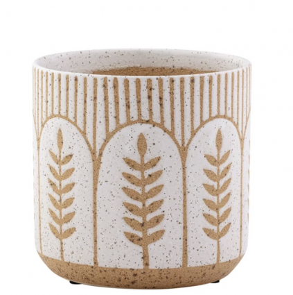 Small White/Brown Fern Stripe Planter 5"