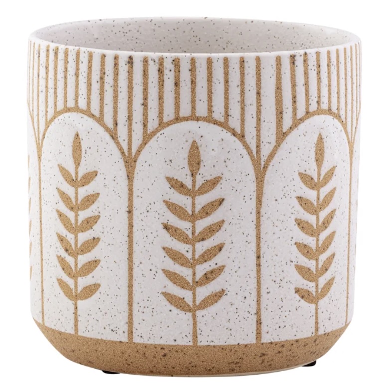 Large White/Brown Fern Stripe Planter 6"