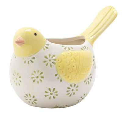 Yellow/White Floral Bird 3.25" H x 7" L 