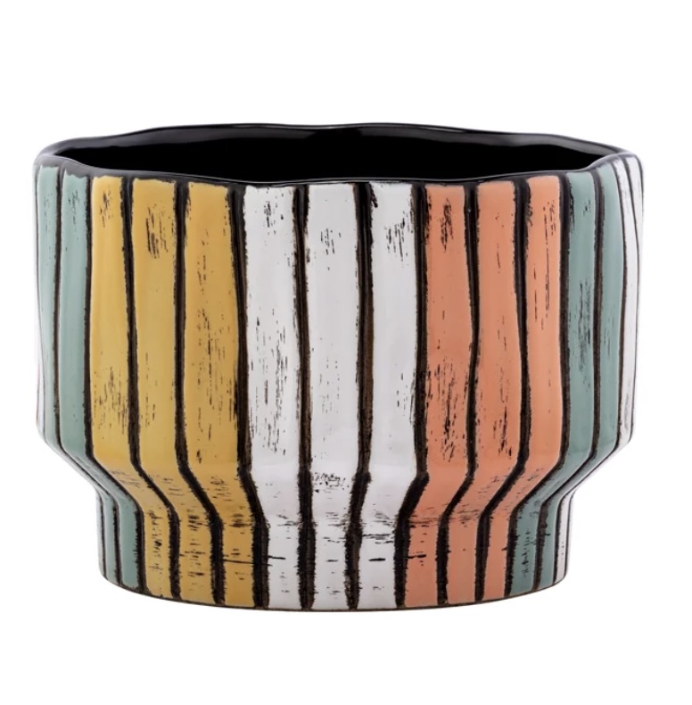 Yellow/Orange/Blue Stripe Planter 6.5" X 4 "H 