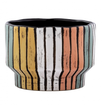 Yellow/Orange/Blue Stripe Planter 6.5" X 4 "H 