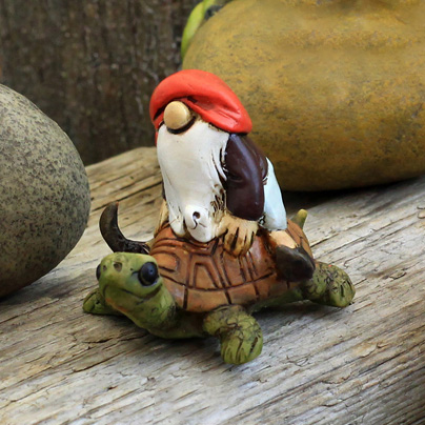 Fairy Garden Gnome Riding a Turtle 