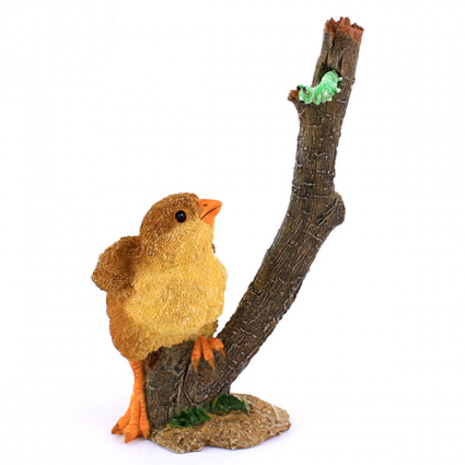 Fairy Garden Baby Chick with a Worm