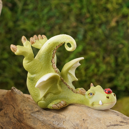Fairy Garden Green Dragon with Lady Bug