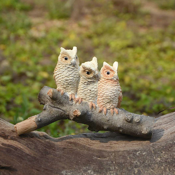 Fairy Garden Owls on a Branch