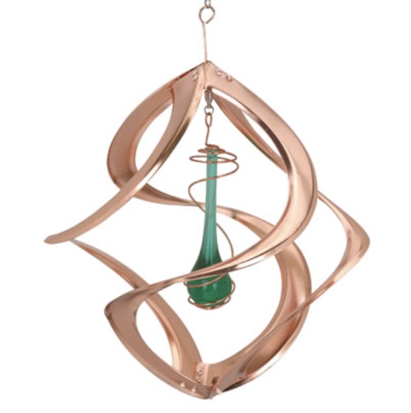 Copper Cosmix Garden Wind Spinner with Green Teardrop  11&#8243;