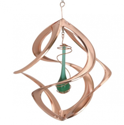 Copper Cosmix Garden Wind Spinner with Green Teardrop  11&#8243;