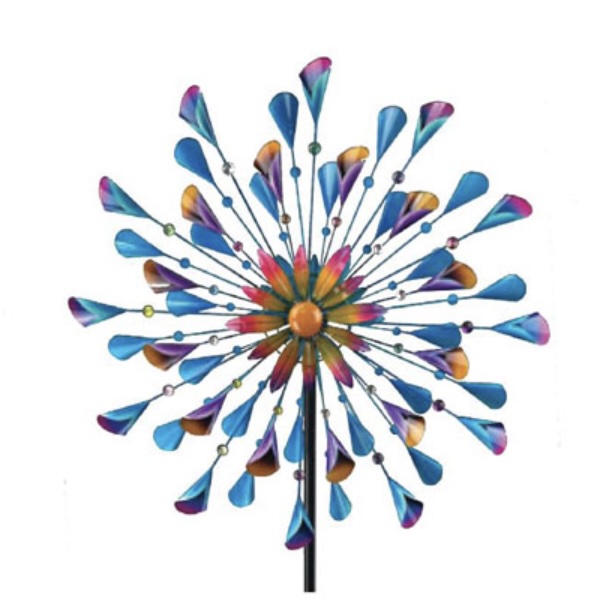 Blue/Gold Flame Wind Spinner 32"W X 83"H