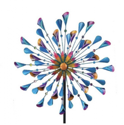 Blue/Gold Flame Wind Spinner 32"W X 83"H