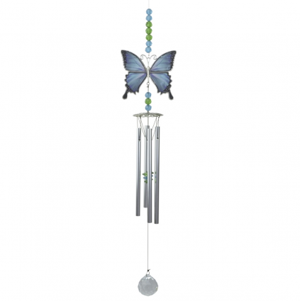 Blue Butterfly Beaded Windchime 25"