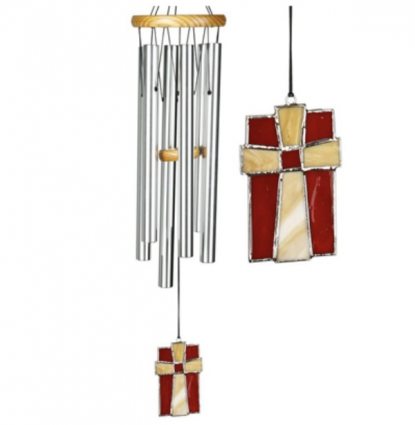 Amazing Grace Windchime with Stained Glass Cross 28"