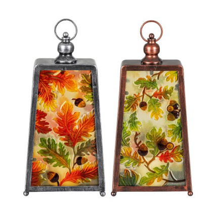 Harvest Glass and Metal LED Lantern 15"H