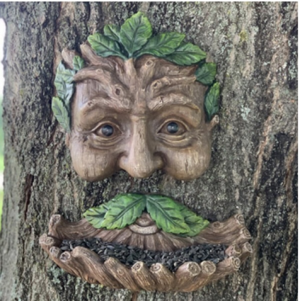 Tree Face with a Green Leaf Mustache Bird Feeder