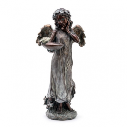 Bronze Angel Bird Resin Feeder Statue