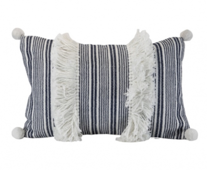 Catherine Grey Striped Pillow with Fringe