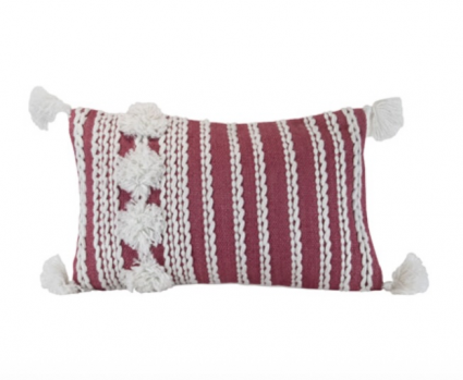 Jules Magenta Woven Pillow with Tassels