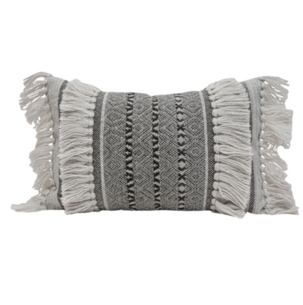 Zahara Grey Boho Pillow with Fringe