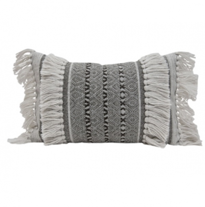 Zahara Grey Boho Pillow with Fringe