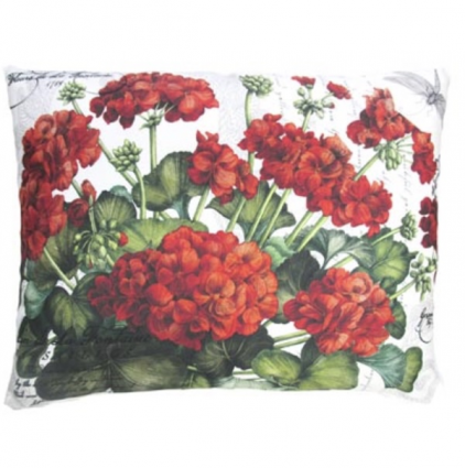 Red Geranium on White Pillow