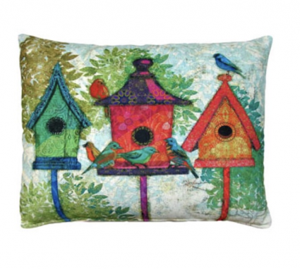 Three Colorful Birdhouses Pillow