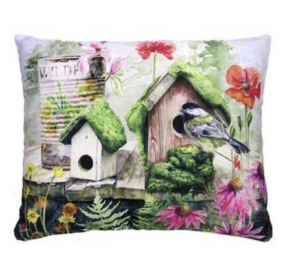 Birdhouses with Moss Roof Pillow