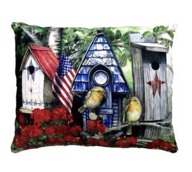 Patriotic Pillow with Birdhouses