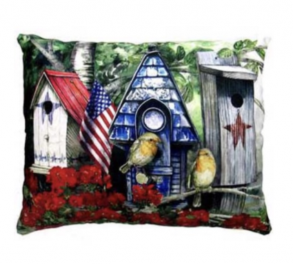 Patriotic Pillow with Birdhouses