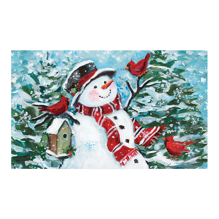 DOORMAT, SNOWMAN W/CARDINALS