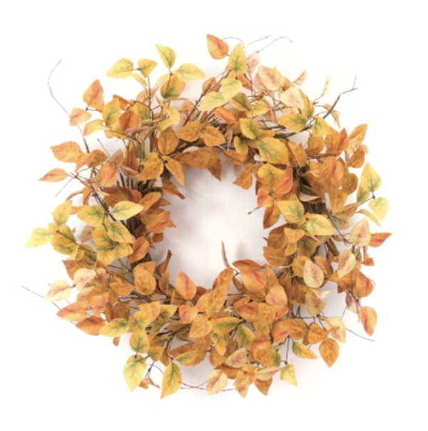 Golden Orange Fall Leaf Wreath 21"