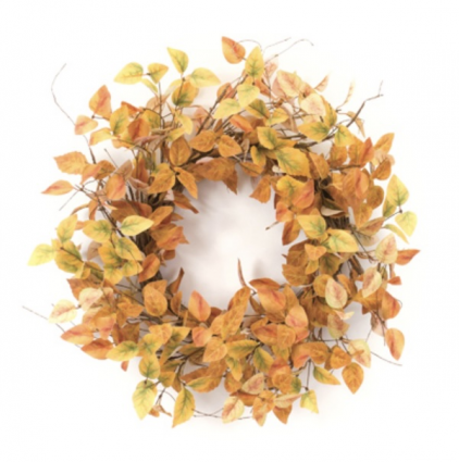 Golden Orange Fall Leaf Wreath 21"