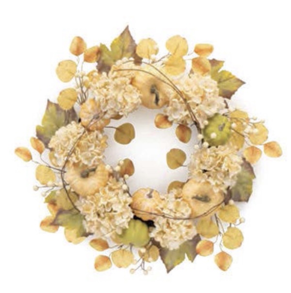 Cream Hydrangea & Pumpkin Wreath 25"