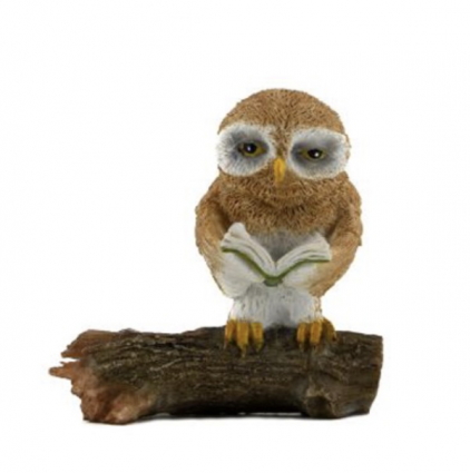 Fairy Garden Owl Reading on a Tree Log