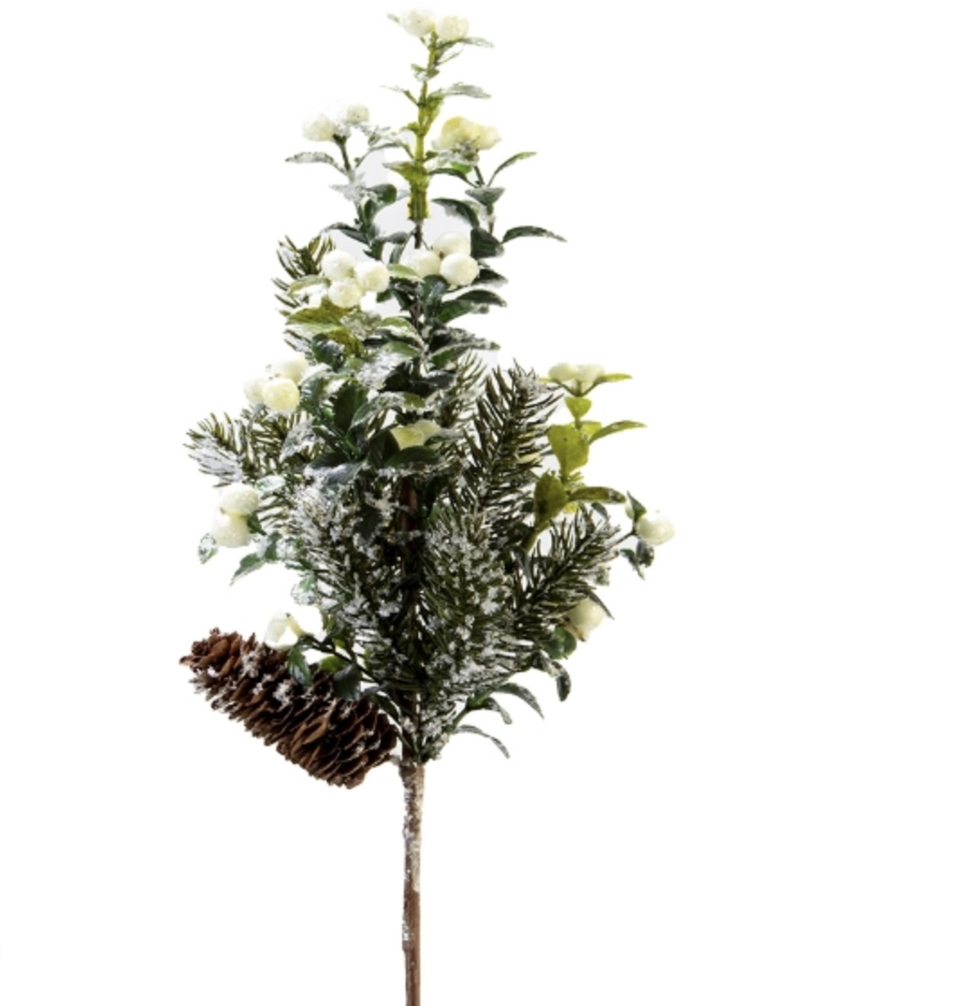 Snowed Cream Berry and Pine Spray 19"
