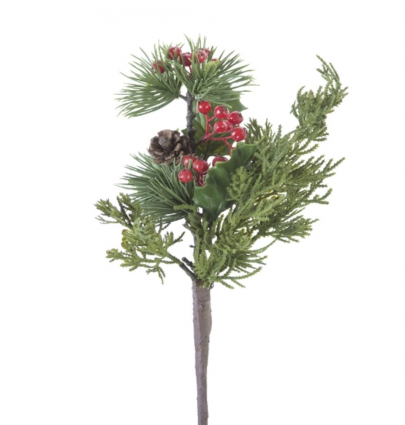 Mixed Pine and Holly Berry Spray 15"