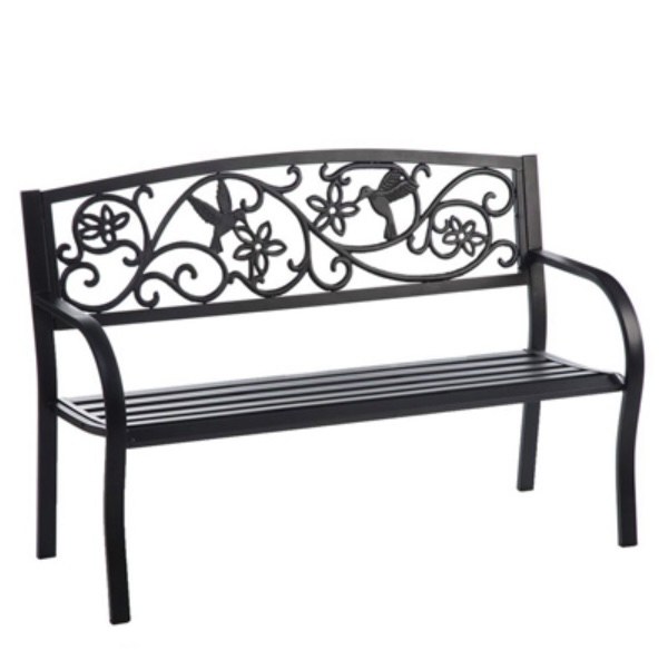 Hummingbird Black Metal Garden Bench