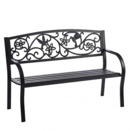 Hummingbird Black Metal Garden Bench